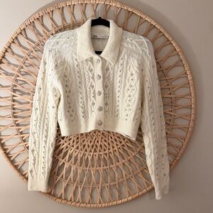 Zara Cream Cable Knit Sweater with sparkle detail
